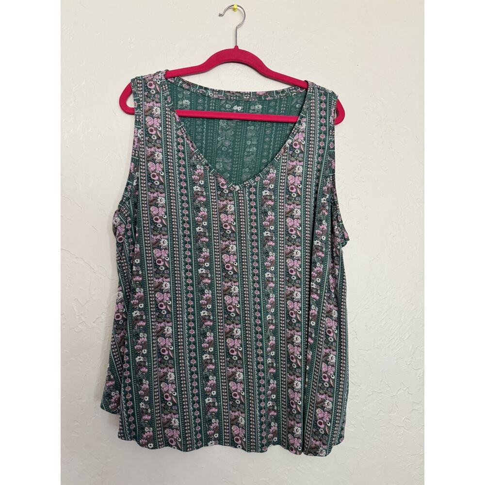 EUC Dip Tunic Tank Top Floral Stretch Super Soft V-Neck Women's 3X